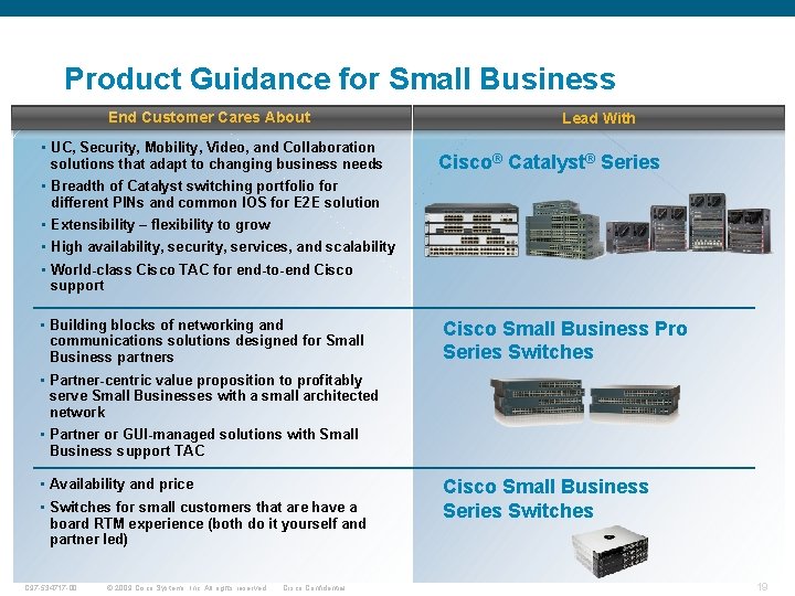 Product Guidance for Small Business End Customer Cares About • UC, Security, Mobility, Video,