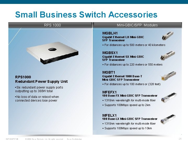 Small Business Switch Accessories RPS 1000 Mini-GBIC/SFP Modules MGBLH 1 Gigabit Ethernet LH Mini-GBIC