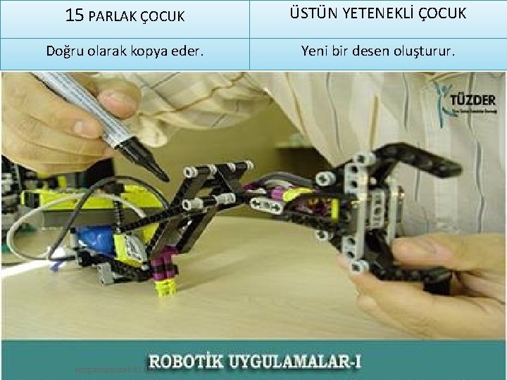 15 PARLAK ÇOCUK ÜSTÜN YETENEKLİ ÇOCUK Doğru olarak kopya eder. Yeni bir desen oluşturur.