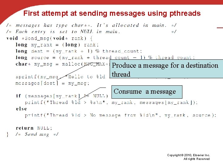 First attempt at sending messages using pthreads Produce a message for a destination thread