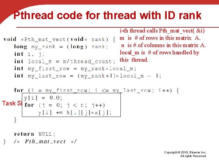 Pthread code for thread with ID rank i-th thread calls Pth_mat_vect( &i) m is