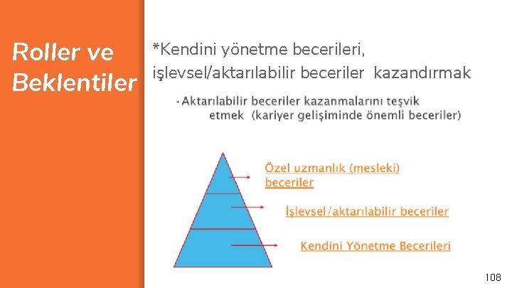 Roller ve Beklentiler *Kendini yönetme becerileri, işlevsel/aktarılabilir beceriler kazandırmak 108 