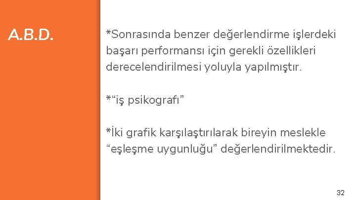 A. B. D. *Sonrasında benzer değerlendirme işlerdeki başarı performansı için gerekli özellikleri derecelendirilmesi yoluyla