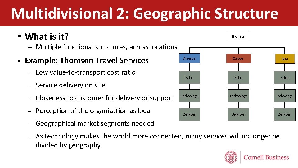 Multidivisional 2: Geographic Structure § What is it? Thomson – Multiple functional structures, across