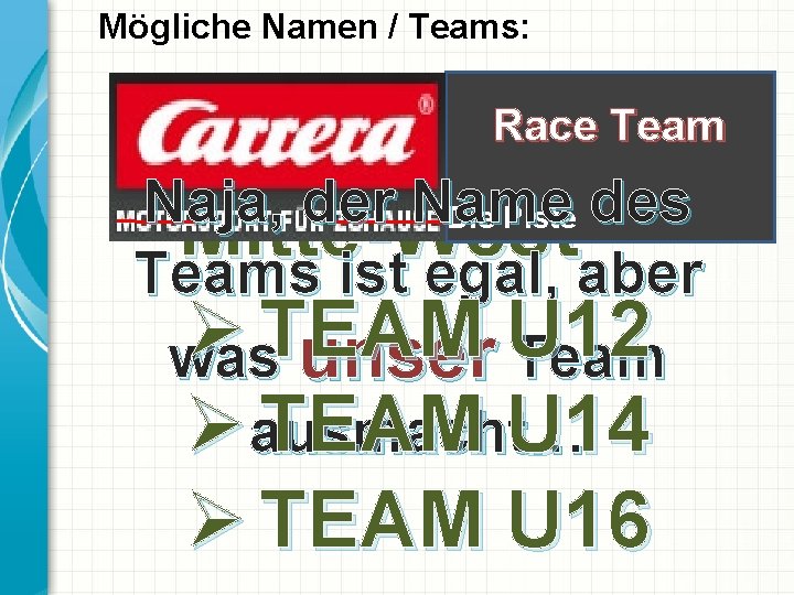 Mögliche Namen / Teams: Regioteam Naja, der Name des Mitte-West Teams ist egal, aber