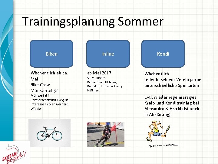 Trainingsplanung Sommer Biken Wöchentlich ab ca. Mai Bike Crew Münstertal (SC Münstertal in Partnerschaft