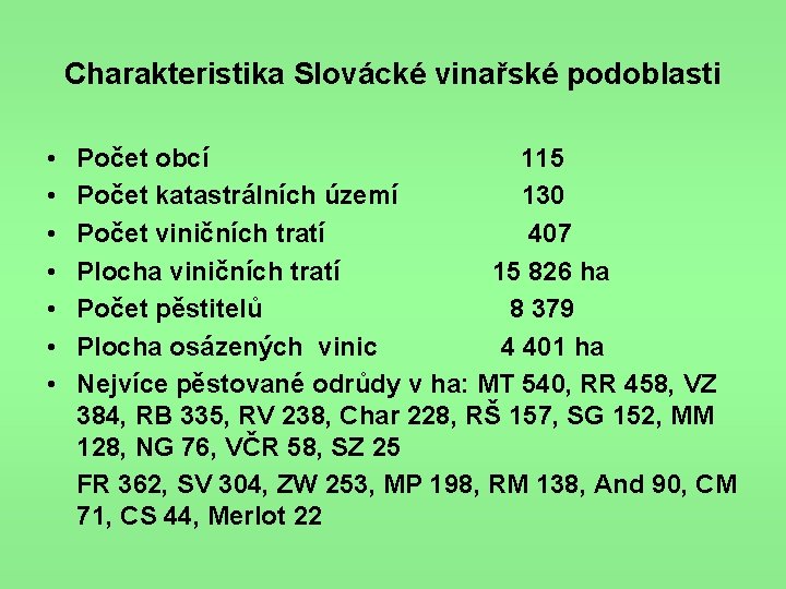 Charakteristika Slovácké vinařské podoblasti • • Počet obcí 115 Počet katastrálních území 130 Počet