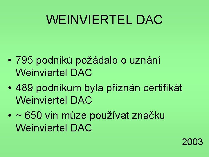 WEINVIERTEL DAC • 795 podniků požádalo o uznání Weinviertel DAC • 489 podnikům byla