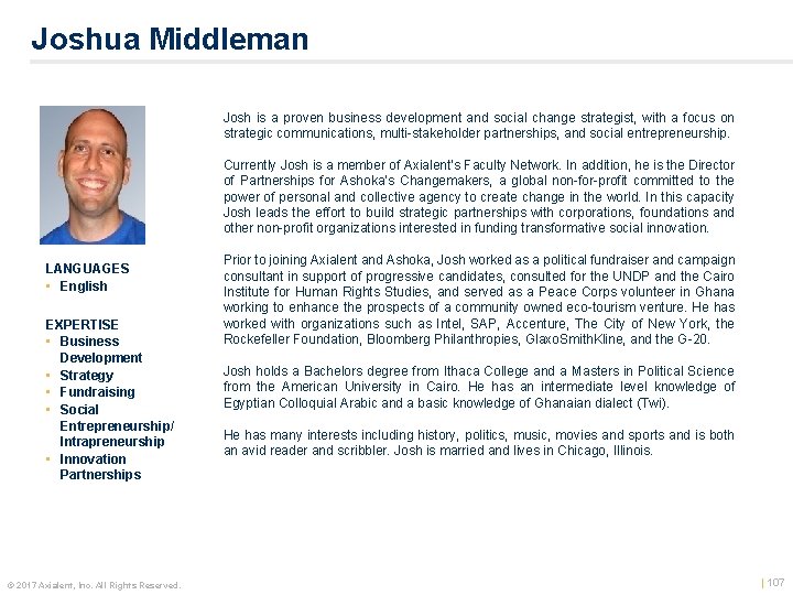 Joshua Middleman LANGUAGES • English EXPERTISE • Business Development • Strategy • Fundraising •