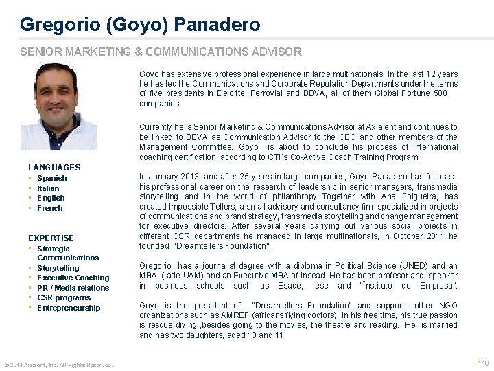 Gregorio (Goyo) Panadero SENIOR MARKETING & COMMUNICATIONS ADVISOR 1. 66 x 1. 32 grey