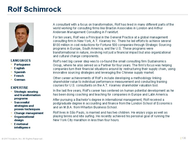 Rolf Schimrock A consultant with a focus on transformation, Rolf has lived in many