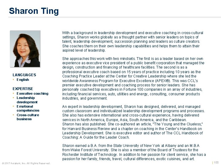 Sharon Ting Color photo LANGUAGES • English EXPERTISE • Executive coaching • Leadership development