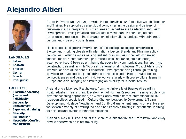 Alejandro Altieri LANGUAGES • Italian • Spanish • English • German • French •