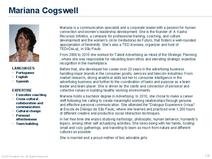 Mariana Cogswell 1. 66 x 1. 32 grey border Mariana is a communication specialist