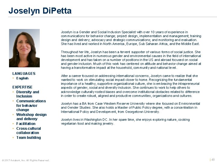 Joselyn Di. Petta Color photo LANGUAGES • English EXPERTISE • Diversity and Inclusion •
