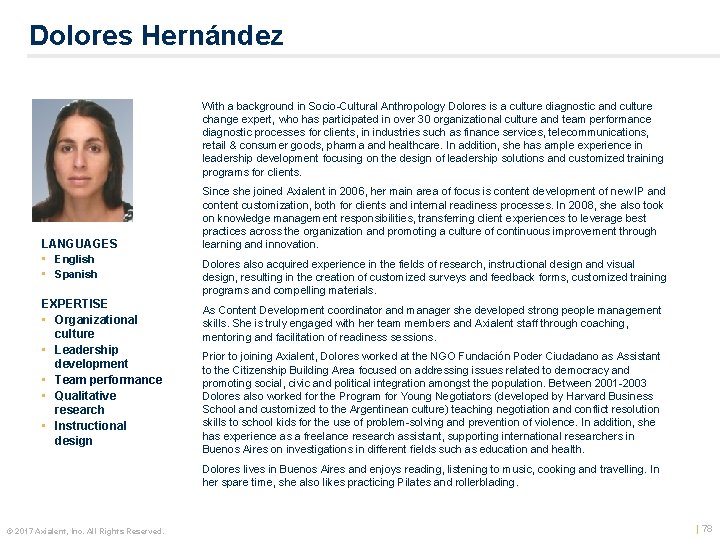 Dolores Hernández Color photo LANGUAGES • English • Spanish EXPERTISE • Organizational culture •