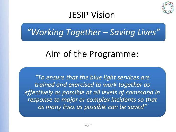 JESIP Vision “Working Together – Saving Lives” Aim of the Programme: “To ensure that