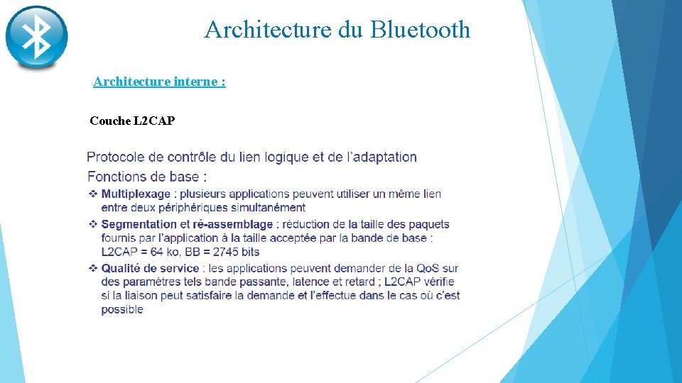 Architecture du Bluetooth Architecture interne : Couche L 2 CAP 