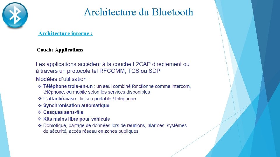 Architecture du Bluetooth Architecture interne : Couche Applications 