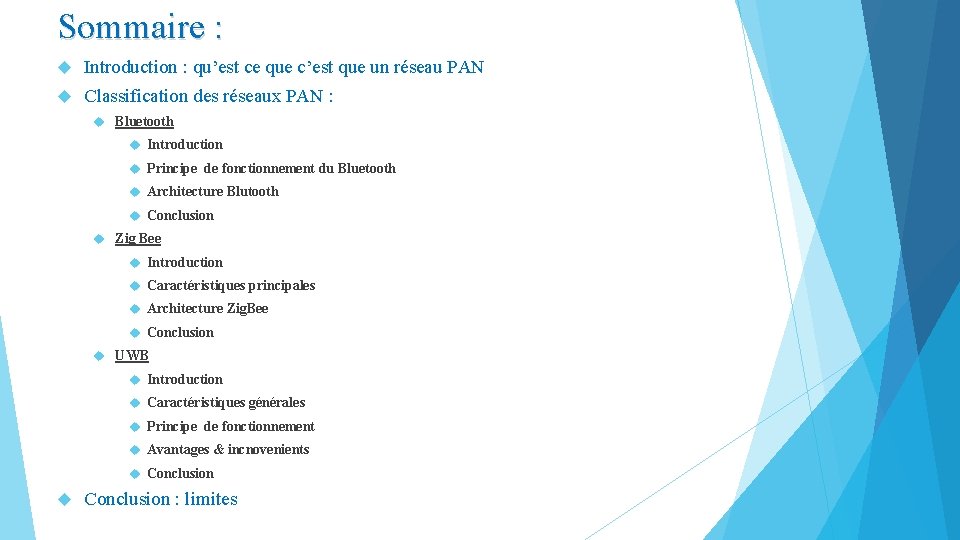 Sommaire : Introduction : qu’est ce que c’est que un réseau PAN Classification des