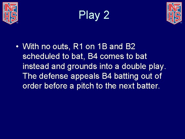 Play 2 • With no outs, R 1 on 1 B and B 2