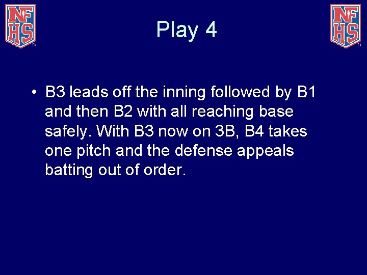 Play 4 • B 3 leads off the inning followed by B 1 and