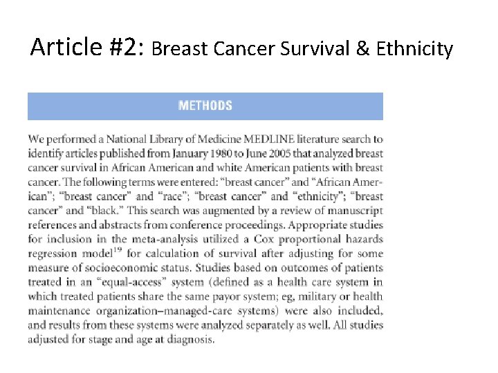 Article #2: Breast Cancer Survival & Ethnicity 