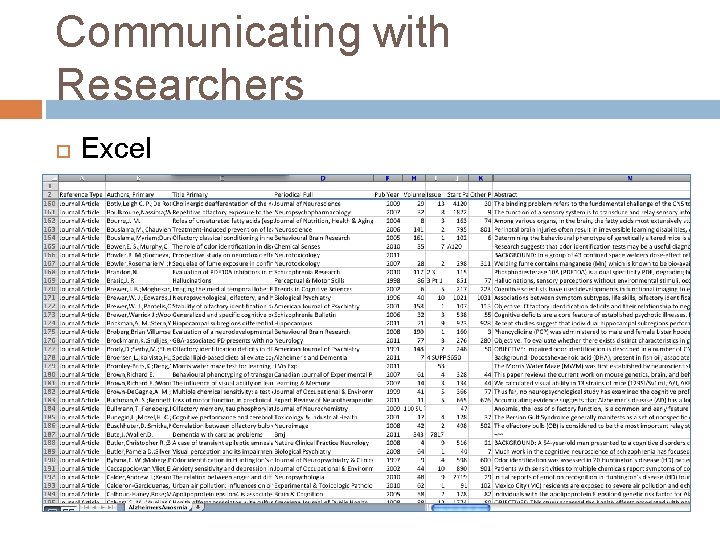 Communicating with Researchers Excel 