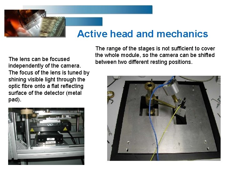 Active head and mechanics The lens can be focused independently of the camera. The