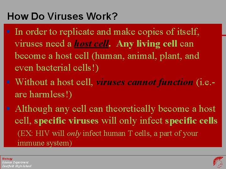 How Do Viruses Work? § In order to replicate and make copies of itself,