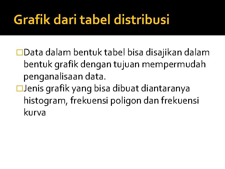 Grafik dari tabel distribusi �Data dalam bentuk tabel bisa disajikan dalam bentuk grafik dengan