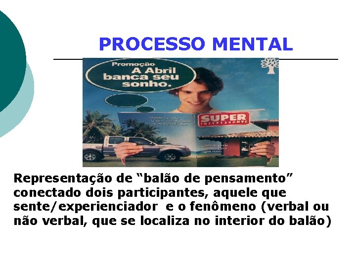 PROCESSO MENTAL Representação de “balão de pensamento” conectado dois participantes, aquele que sente/experienciador e