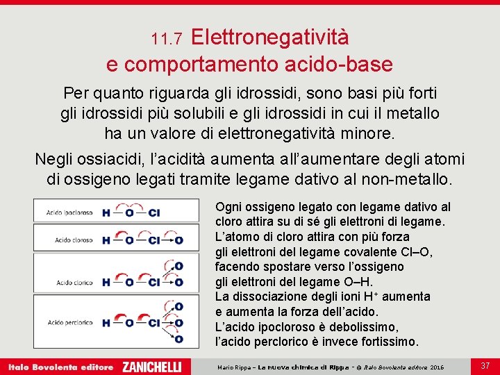 Elettronegatività e comportamento acido-base 11. 7 Per quanto riguarda gli idrossidi, sono basi più