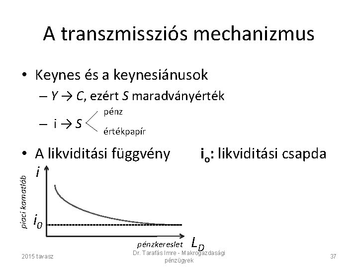 A transzmissziós mechanizmus • Keynes és a keynesiánusok – Y → C, ezért S