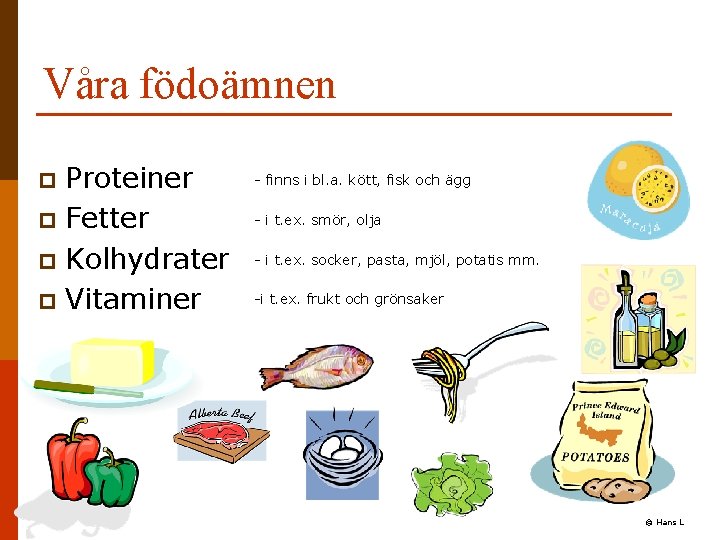 Våra födoämnen Proteiner p Fetter p Kolhydrater p Vitaminer p - finns i bl. Våra födoämnen Proteiner p Fetter p Kolhydrater p Vitaminer p - finns i bl.