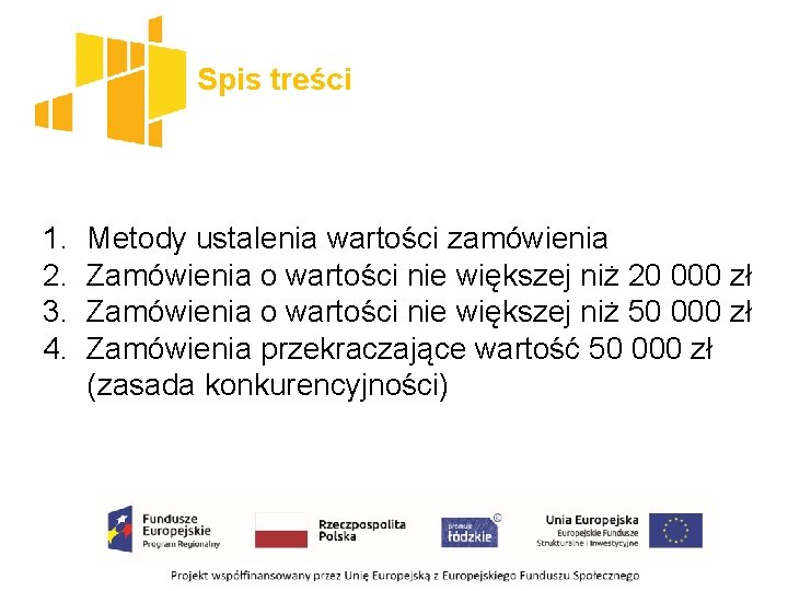 Spis treści 1. 2. 3. 4. Metody ustalenia wartości zamówienia Zamówienia o wartości nie