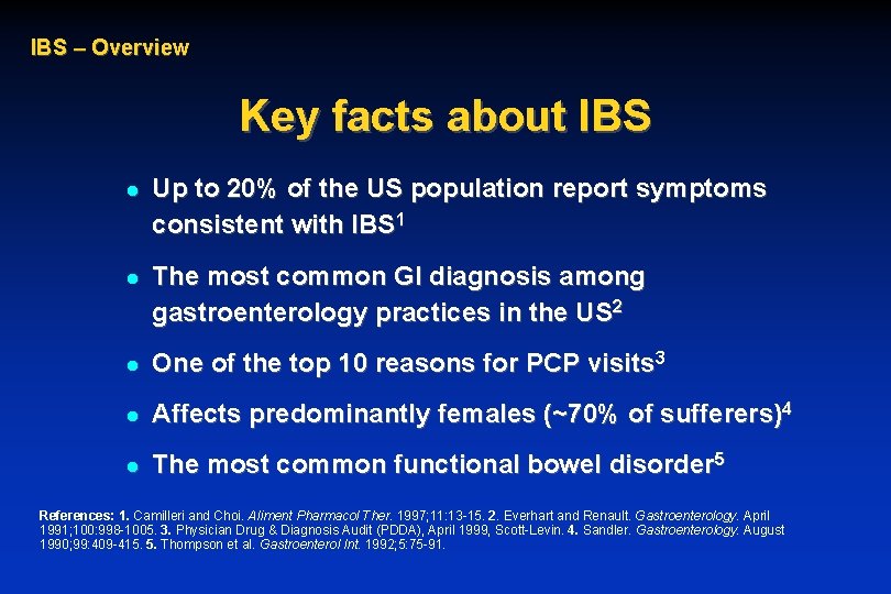 IBS – Overview Key facts about IBS l Up to 20% of the US