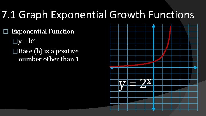 7. 1 Graph Exponential Growth Functions � Exponential Function �y = bx �Base (b)