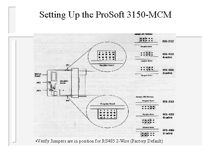 Setting Up the Pro. Soft 3150 -MCM • Verify Jumpers are in position for