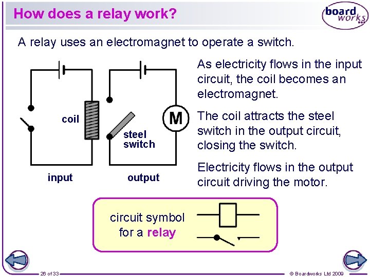 How does a relay work? A relay uses an electromagnet to operate a switch. How does a relay work? A relay uses an electromagnet to operate a switch.