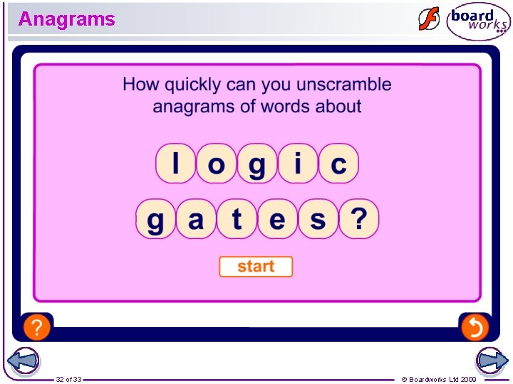 Anagrams 32 of 33 © Boardworks Ltd 2009 Anagrams 32 of 33 © Boardworks Ltd 2009