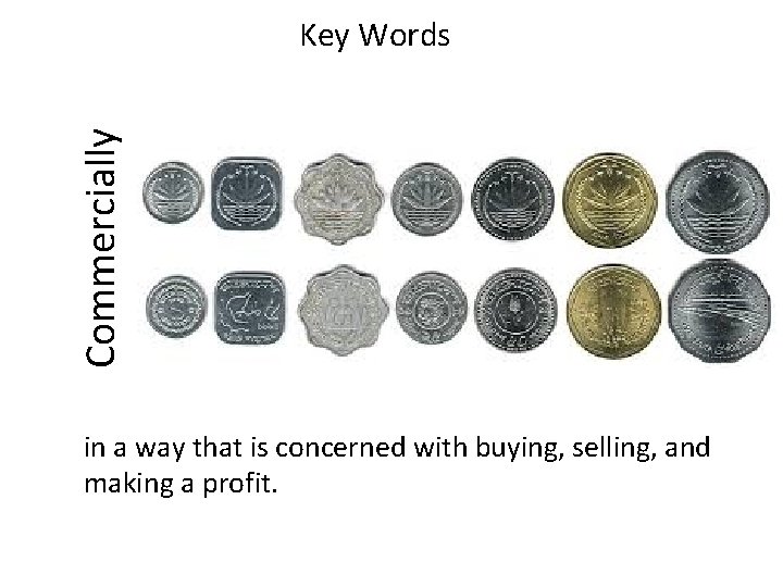Commercially Key Words in a way that is concerned with buying, selling, and making