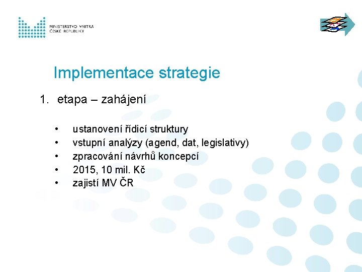 Implementace strategie 1. etapa – zahájení • • • ustanovení řídicí struktury vstupní analýzy