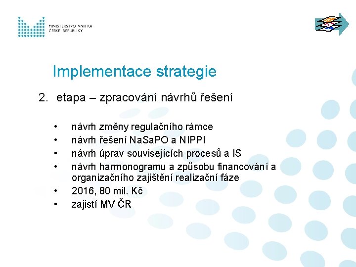 Implementace strategie 2. etapa – zpracování návrhů řešení • • • návrh změny regulačního