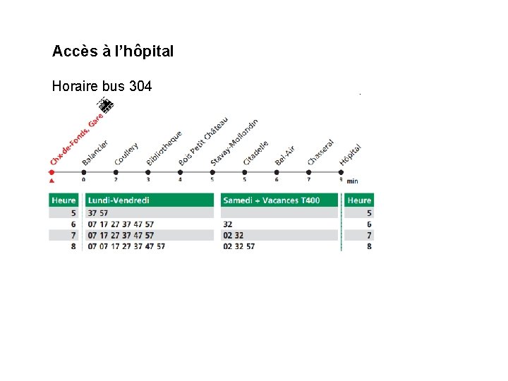 Accès à l’hôpital Horaire bus 304 