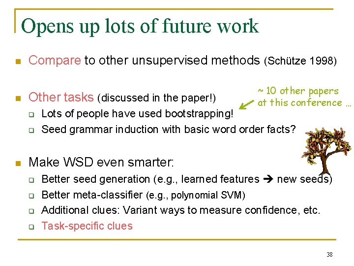 Opens up lots of future work n n Compare to other unsupervised methods (Schütze