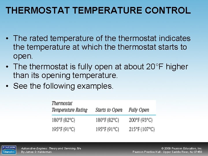 THERMOSTAT TEMPERATURE CONTROL • The rated temperature of thermostat indicates the temperature at which
