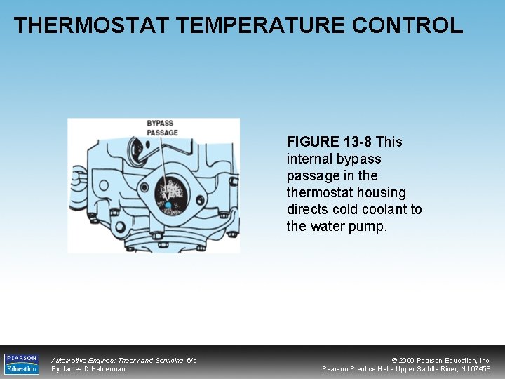 THERMOSTAT TEMPERATURE CONTROL FIGURE 13 -8 This internal bypassage in thermostat housing directs cold