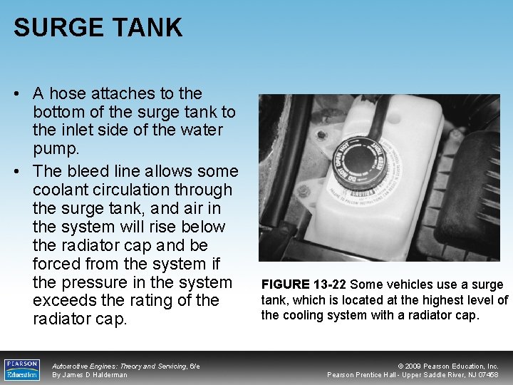 SURGE TANK • A hose attaches to the bottom of the surge tank to