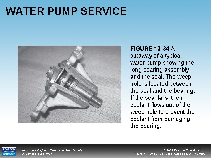 WATER PUMP SERVICE FIGURE 13 -34 A cutaway of a typical water pump showing